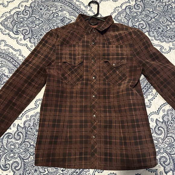 All Saints Mens FUTILE Leather Shirt Jacket MEDIUM Check Tartan suede Biker - Picture 2 of 6